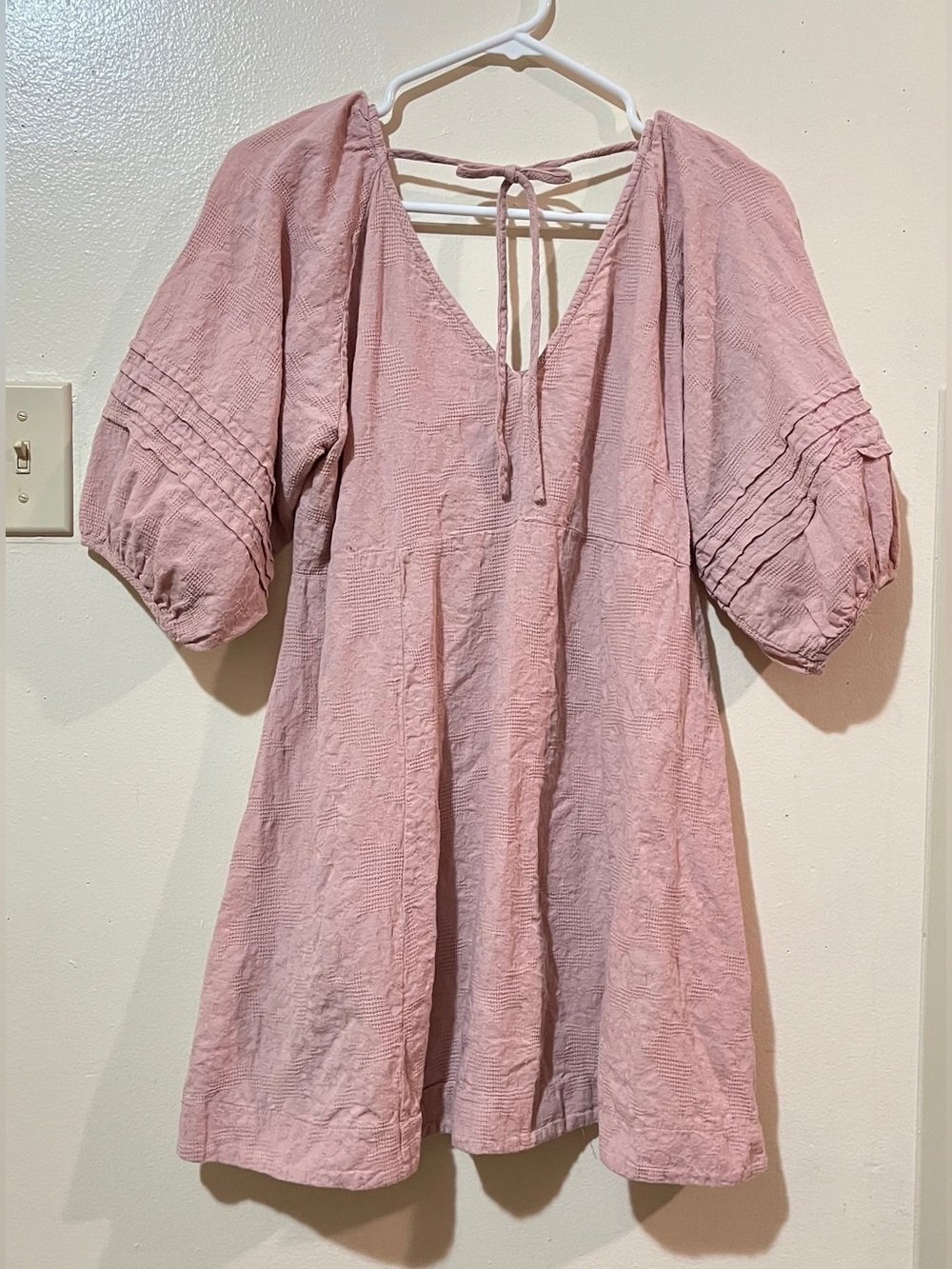 Umgee ON / OFF SHOULDER Dusty Rose V-Neck Puff Sleeve Tunic Cotton Women’s EUC